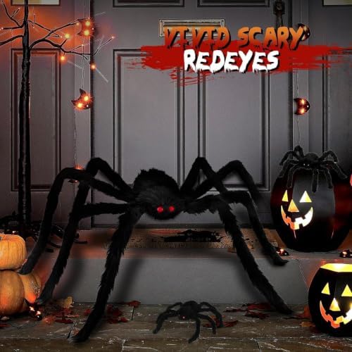 Giant Spider 6.6 Ft + 0.98 Ft*2, Halloween Decorations 78" Fake Halloween Decor Spiders Large, Furry Spiders for Outdoor Indoor Yard Home Costumes Party House Décor, 3 Packs - Image 2