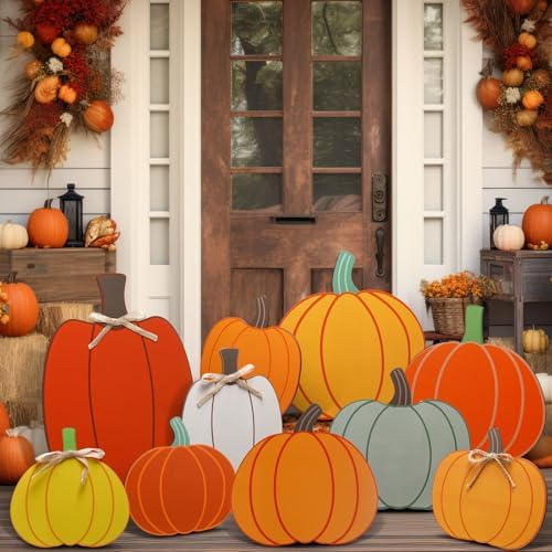 Yookeer 10 Pcs Fall Porch Decor Pumpkin Yard Signs Wooden, Classic Style - Image 6
