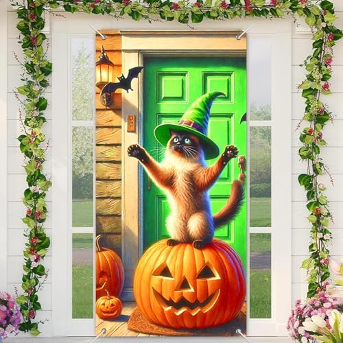 BlissYard Halloween Door Cover Witch Cat 35x71 Inch Polyester by BlissYard