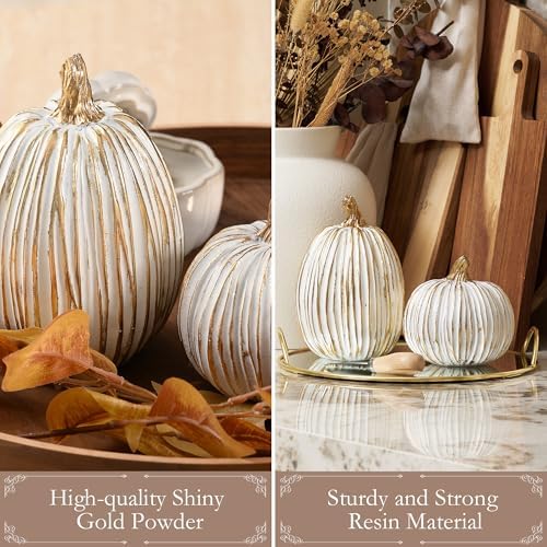 DN DECONATION White and Gold Fall Pumpkin Decoration for Table Centerpieces - Image 4