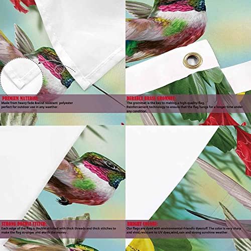 Yekiua Hummingbirds Flag 3X5 Outdoor Two Little Birds Spring Red Flowering Hibiscus Yellow Lilies Double Sided Flags All Weather Long Lasting With 2 Brass Grommets - Image 4