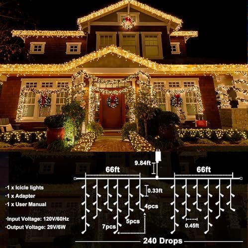 Icicle Christmas Lights Outdoor, 132ft 1280 LED Icicle Lights for Outside, Plug in Twinkle Lights Indoor with 8 Modes Timer Waterproof for House Holiday Decor Wedding Christmas Decorations, Warm White - Image 5