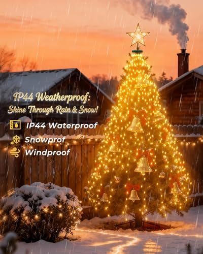 Christmas Tree Lights, 400 LED Cascading Twinkle Waterfall Lights with 8 Light Modes & Memory Function, 6.6FT x 16 Lines Outdoor Xmas Light for Christmas Tree Toppers Decoration - Warm White - Image 3