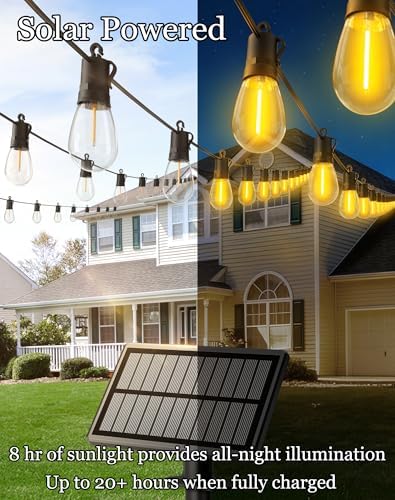 148ft-Solar-Powered-Lights-Outdoor-Waterproof-String Lights-Outside-Patio-Yard-Garden-Fence-Backyard-Deck-Porch-Balcony-Patios-Camping-Battery-Operated-LED-Fairy-Strip-Lighting-Hanging-Edison-Bulbs - Image 3