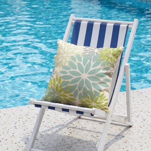 AVOIN colorlife Dahlia Flowers Aqua Waterproof Outdoor Throw Pillow Covers, 18 x 18 Inch Outdoor Summer Cushion Case Decoration for Patio Garden Porch Set of 2 - Image 3