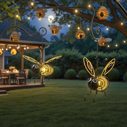 Solar Powered Hanging Bee Light Waterproof Solar-Powered Insect Ornament Suitable for Courtyards, Trees, Porches, and Terraces 2-Pack Yellow by Unknown