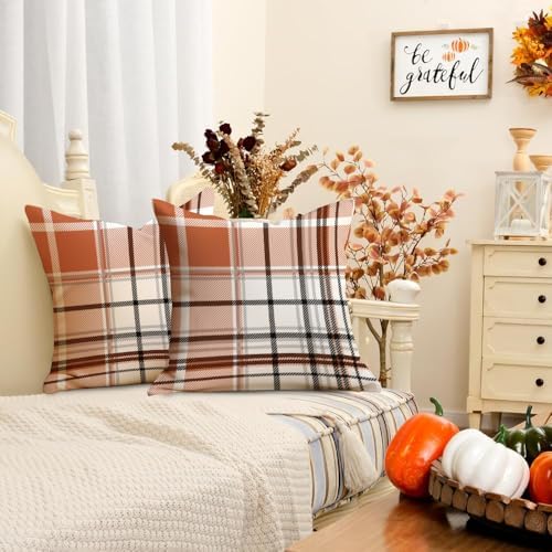 RABUSOFA Fall Pillow Covers 20x20 Tartan Plaid Fall Decorations for Home - Image 2