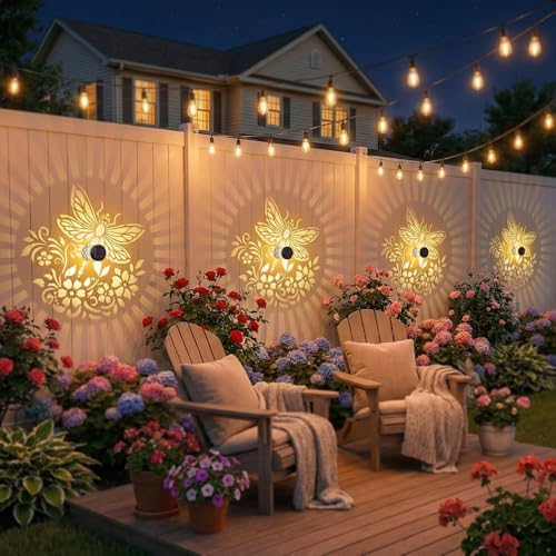 Gardsee Solar Fence Lights Outdoor 2 Pack Deck Step Wall Lights Butterfly Metal Waterproof LED Warm Yellow Light for Garden Post Patio Backyard Yard Decor (Black 3) - Image 6