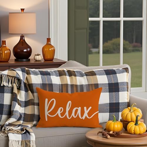 Decorative Throw Pillow Covers 12x20 Set of 2 Relax Unwind, Orange - Image 7