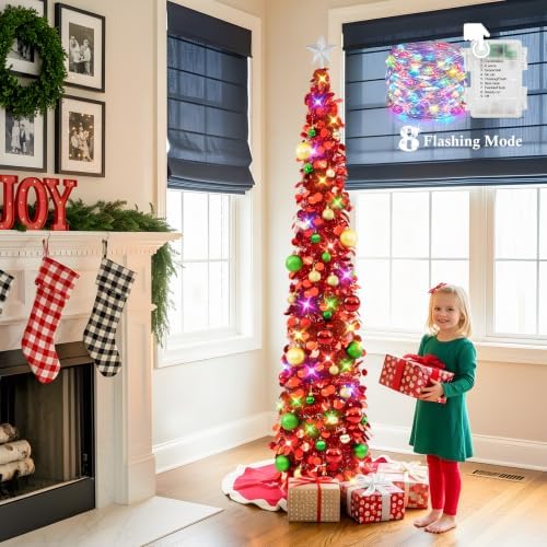 N&T NIETING Pop Up Christmas Tree with Lights & Ornaments, 6FT, Red - Image 5