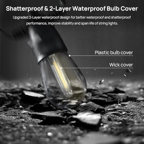 49FT LED Outdoor String Lights with S14 Shatterproof Plastic Bulbs (15+2 Spare) – ETL Listed IP65 Waterproof Patio Lights for Backyard, Cafe, Garden, Party Outdoor Lighting - Image 7