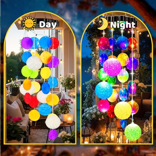 GlikCeil Solar Wind Chimes for Outside, 27.5inch Round Solar Powered Seashell Wind Chime Decorations Outside Waterproof Hanging LED for Yard, Porch, Patio, Party, Color Changing Lights - Image 4
