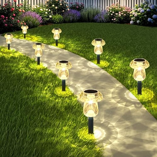 Solar Pathway Lights Outdoor 8 Pack Warm White Mushroom Decor by Gorrzai