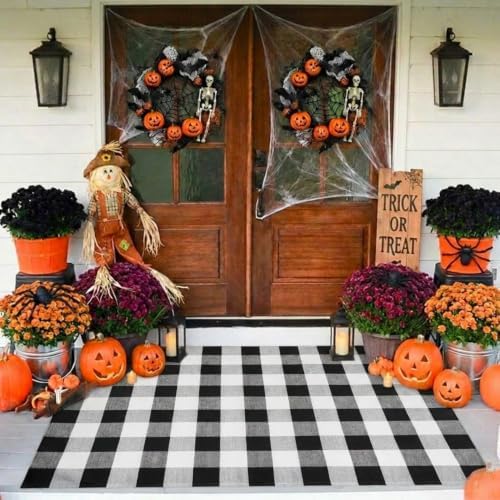 Fall Decor Buffalo Plaid Outdoor Rug 4x6 Ft Black and White Checkered Area Rug Washable Indoor Outdoor Rugs for Entryway,Hallway, Kitchen, Living Room, Dining Room, Bedroom by WAYYE