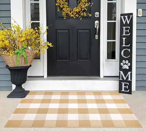 Front Door Mat Outdoor Entrance 27.5''x 43.3''Checkered Porch Rug Cotton Washable Farmhouse Layered Doormat for Indoor/Outdoor, Kitchen, Entryway,Bathroom - Image 4