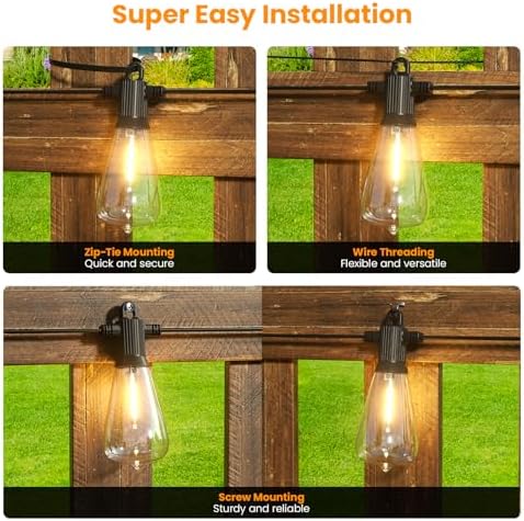 Kawaya Outdoor String Lights for Patio - ST38 Outside IP65 Waterproof Hanging Light with 2700k~6000k Dimmable - 100FT Led Edison Lights for Cafe Bistro Yard Gazebo Porch - Image 6