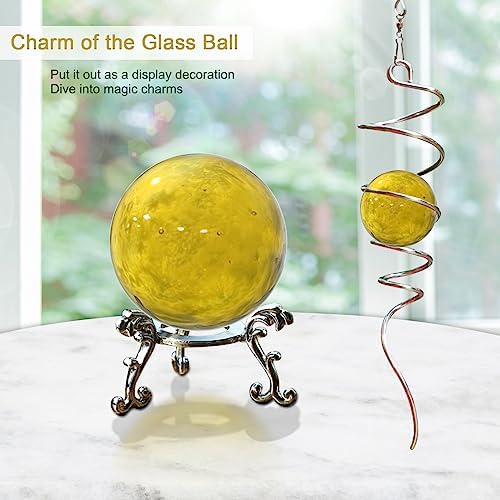 Gazing Ball Spiral Tail with Gold Glass Orb - Wind Spinners Stabilizer for Wind Spinner, Decorative Hanging Decoration Decor for Garden Yard Patio Indoor Outdoor Creative Gift 13" Height - Image 2