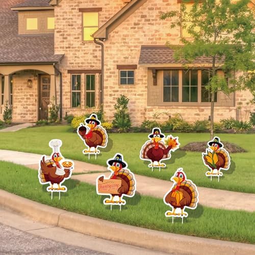 Thanksgiving Yard Signs Outdoor Decorations - 6 PCS Turkey Yard Stakes Outside Decor - Fall Harvest Party Decorative Signs for Yard Home Lawn Patio Garden - Image 2