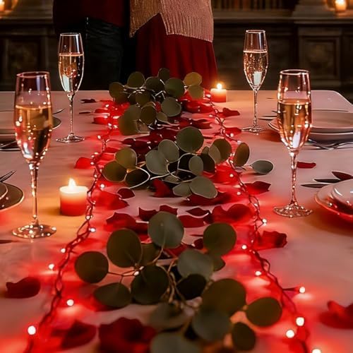LAMPHOME Red Valentines Day Decor Lights Green Wire, 21.6ft 100 LED Red Christmas String Fairy Lights Outdoor Indoor Plug in for Room Party Tree Valentines Day Bedroom Galentine's Day Decorations - Image 4