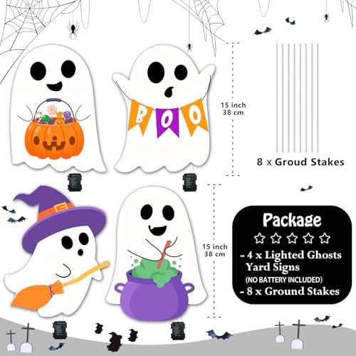Lighted Cute Ghost Yard Signs, 4 Packs Halloween Decorations Outdoor Scary Witch Pumpkin Boo Signs with Lights for Lawn Garden Yard Stakes Outside Halloween Decoration Decor Clearance - Image 4