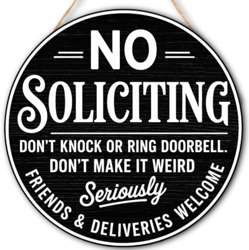 No Soliciting Wood Hanging Sign for House Front Door, Don't Knock or Ring Doorbell House Welcome Sign by FDLLAUS