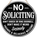 No Soliciting Wood Hanging Sign for House Front Door, Don't Knock or Ring Doorbell House Welcome Sign by FDLLAUS