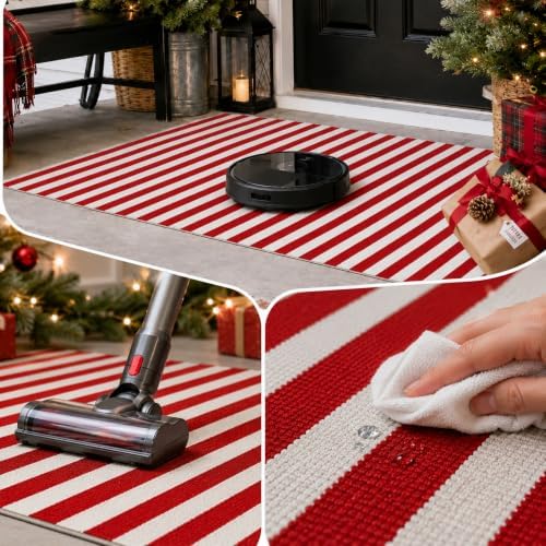Moucuny 2'4'' X 3'7'' Red and White Christmas Vertical Stripe Outdoor Rug - Image 4