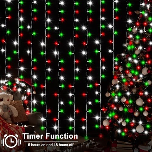 echosari Red White and Green Christmas Curtain Lights Battery Operated - Image 4