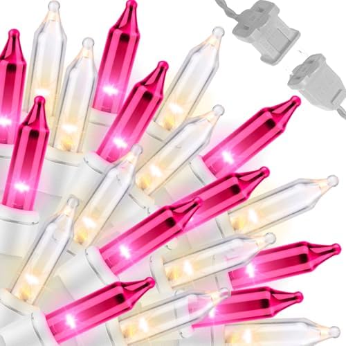 LAMPHOME Pink Clear Christmas Valentine's String Lights 100 Mini Incandescent Fairy Light Decor 20 Ft White Wire Indoor & Outdoor Party Patio Bedroom, Xmas Tree Garland Easter Holiday Decoration by ULL