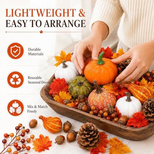 120-Piece Fall Harvest Decor Set with Artificial Mini Pumpkins and Gourds - Image 6