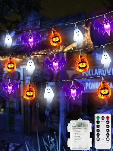 3D Pumpkin Bat Ghost Halloween String Lights Battery Operated with Remote by EXF