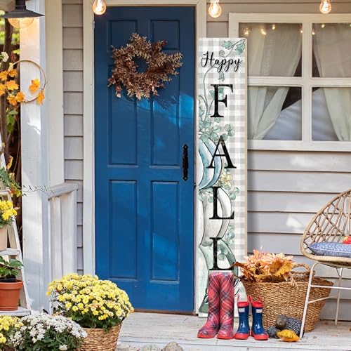 Fall Welcome Porch Sign, Wooden, 47.2", for Front Door, Blue Fall - Image 5