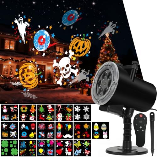 Halloween Christmas Projector Lights Outdoor,Indoor Holiday Projector Light with Remote,Timer,16 HD Slides,LED Waterproof Landscape Light for Party Christmas Halloween Patio Yard Decor Lighting by ARGIGU