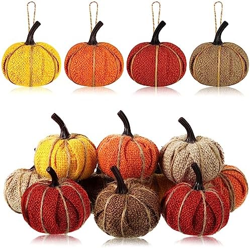 Kajaia 16 Pcs Mini Fall Pumpkin Hanging Ornament for Tree 2.05 Inch Thanksgiving Burlap Fabric Pumpkin Thanksgiving Hanging Decor for Fall Tree Harvest Party Mantel Wall Craft (Lovely Color) by Kajaia