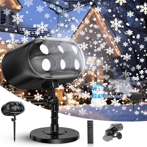 Christmas Projector Lights Outdoor, Snowflake Projector Lights, Adjustable Dynamic Snow Light Show with Remote Control, 270° Rotating Outdoor Snow Falling Projector Lamp by Unknown