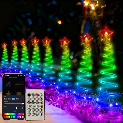 Ryhpez Christmas Pathway Lights Outdoor, 8 Pack Smart Spiral Christmas Tree Lights with APP & Remote Control, Waterproof Walkway Landscape RGB Color Changing Lights for Yard Garden Xmas Decor 2FT by Ryhpez