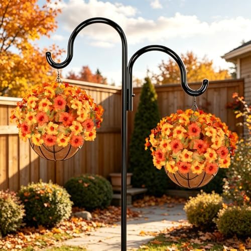 Artificial Fall Flowers for Outdoors, Faux Petunias Autumn Decoration, Fake Flowers Plants UV Resistant Look Real Silk Flowers for Outside Planter Front Door Porch Patio Yard (12, Orange-Yellow) - Image 5