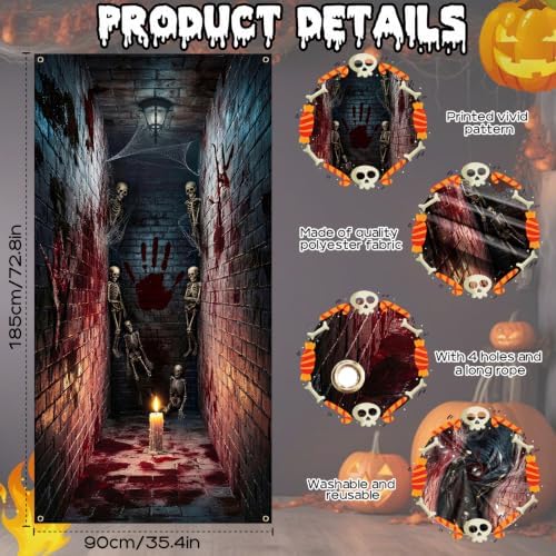 Halloween Door Banner, Scary Skeleton Corridor Door Cover Decorations - Image 2