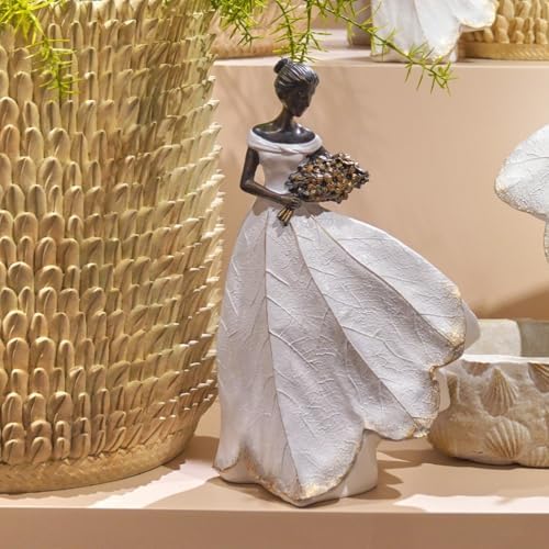 Guichifun Fairy Statue White Leaf Angel Girls Resin 7.5 x 4.5 x 11.5 Inch - Image 2