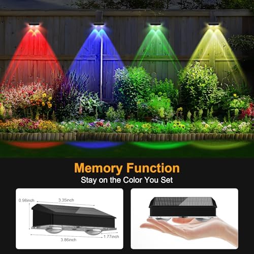 Solar Fence Lights Outdoor 8 Pack, Warm White & Cool White & 6 Colored+RGB Color Changing, High Brightness LED Spot Lens Deck Lights Dusk to Dawn for Backyard Stair Railing Patio Wall, IP65 Waterproof - Image 6