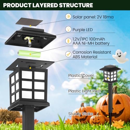 GIGALUMI Halloween Solar Lights Outdoor,12ps Purple Halloween Decorations. - Image 4