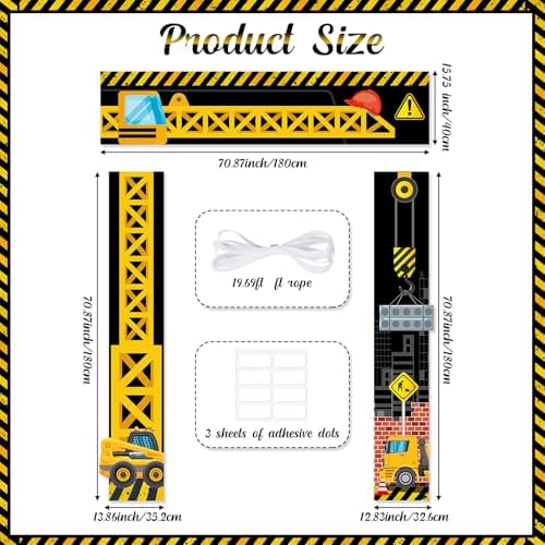 Tiamon Construction Door Decorations Construction Truck Porch Sign Banner Yellow Excavator Truck Hanging Door Banner Building Theme Backdrop for Birthday Photo Booth Party Supplies - Image 2