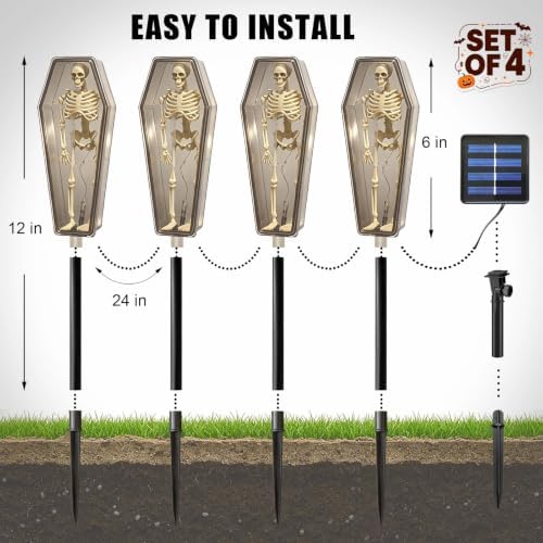 4 Pack Solar Halloween Skeleton Coffin Lights Outdoor Pathway Decorations - Image 6