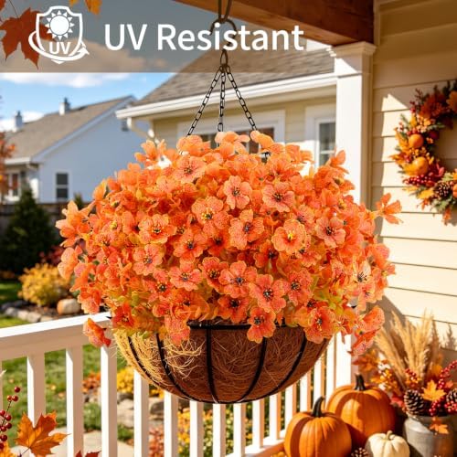 AmyHomie 16 PCS Artificial Fall Flowers for Outdoors, Orange Fake Mums - Image 4