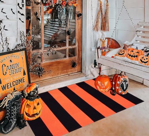 Halloween Layered Doormat 24"x35",Orange Black Front Door Mat Outdoor - Image 6