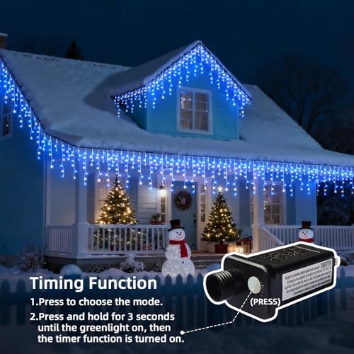 Christmas Outdoor Icicle Lights - 480 LED 66+33 FT 8 Modes Curtain Fairy String Light Plug in, Waterproof for Eaves Yard Holiday Xmas Holiday Indoor Outdoor Decoration - Blue White - Image 3
