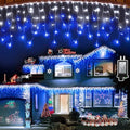 Christmas Icicle Lights Outdoor 82FT 810 LED Drops Blue & White by HRANBOTY