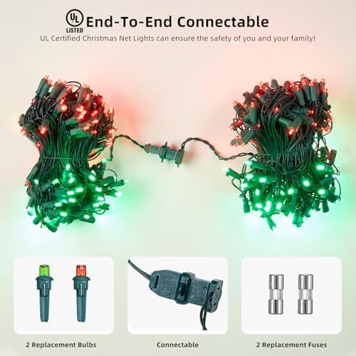 Dirnun Led Christmas Net Lights Red and Green Outdoor Christmas Lights 160LED 5ftx7ft, Waterproof Outdoor Indoor Fairy Mesh Net Light for Xmas Party, Yard, Patio, Trees, Shrubs, Bushes Decorations - Image 4