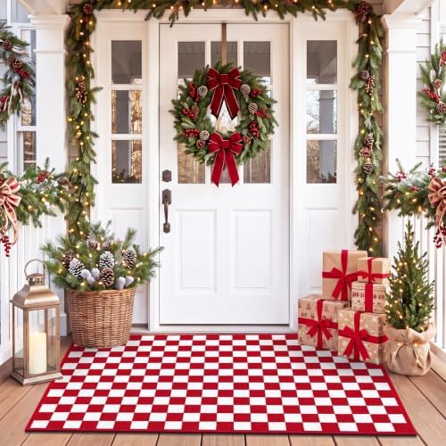 Duraaamo Red White Stripe Runner Rug 2' x 3' for Christmas Outdoor Decor - Image 5