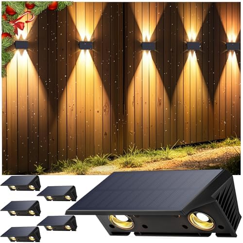 Solar Lights Outdoor Waterproof IP67, WarmWhite Solar Wall Lights Outdoor with Flexible Up and Down, Fence Lights Solar Powered Dusk to Dawn for Patio, House, Garage, Porch, Garden, Door (6 Pack) by IIRARA